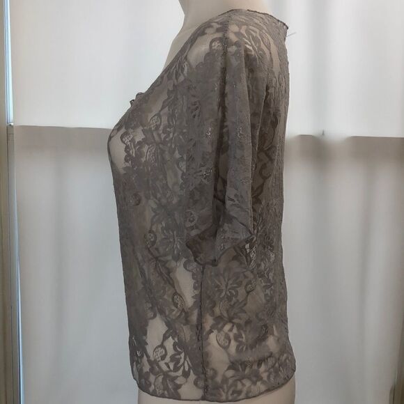 BKE gray sheer lace short sleeve top - Picture 3 of 4